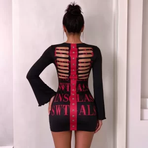 Y2K Letter Print Cut-Out Back Dress
