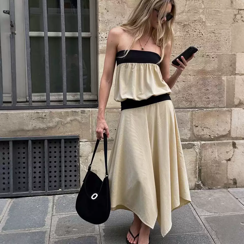 Contrast Panel Mock-Layer Dress