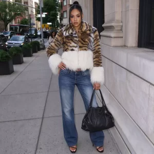 Tiger Print Contrast Plush Jacket