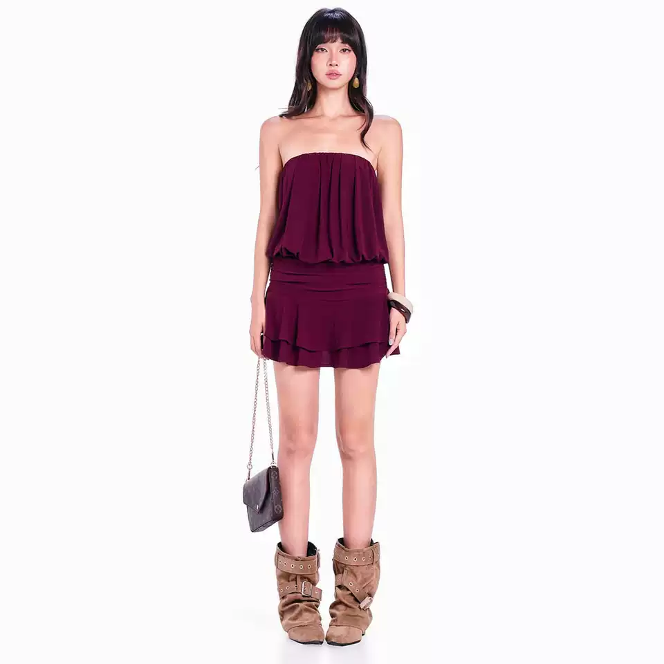 Dark Purple Ruched Off Shoulder Dress