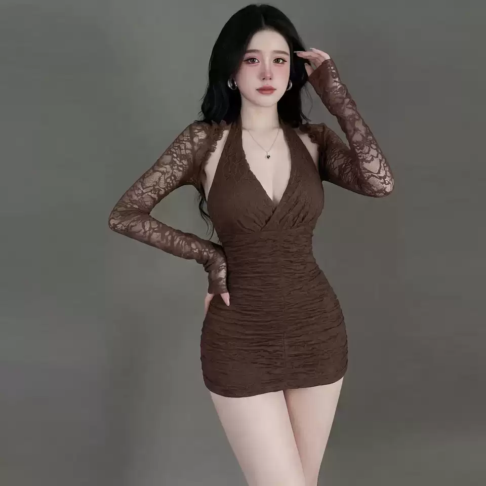 V-Neck Lace Halter Dress